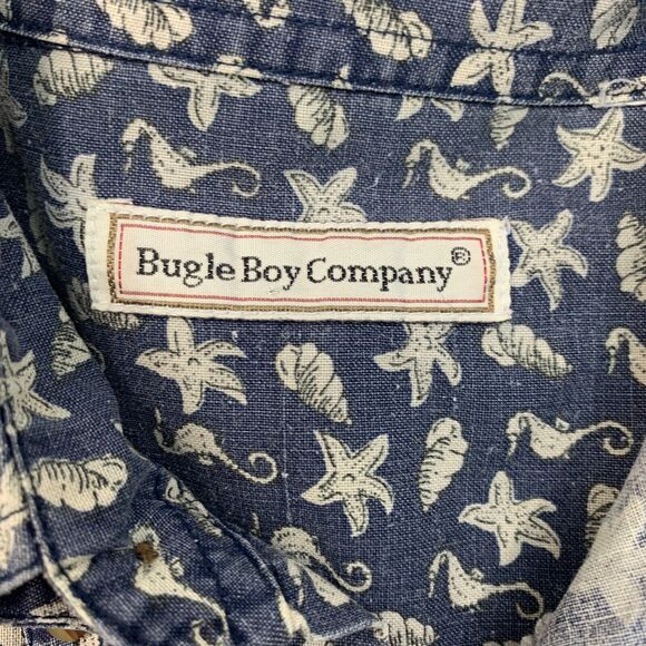 Vintage Bugle Boy Shirt Mens L Large Seahorse Starfish Sea Shell Button Down 90s - Picture 4 of 9
